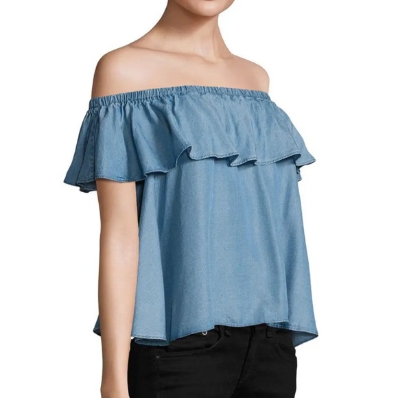 REBECCA MINKOFF CHAMBRAY OFF THE SHOULDER TOP - Picture 1 of 5